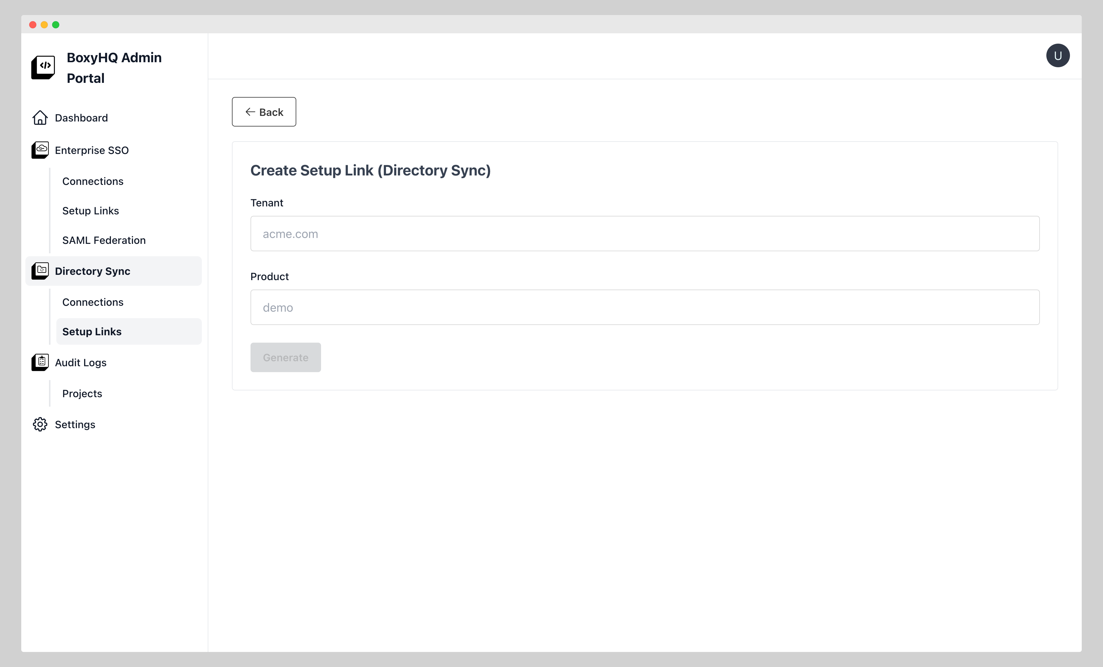 dsync setup link create page